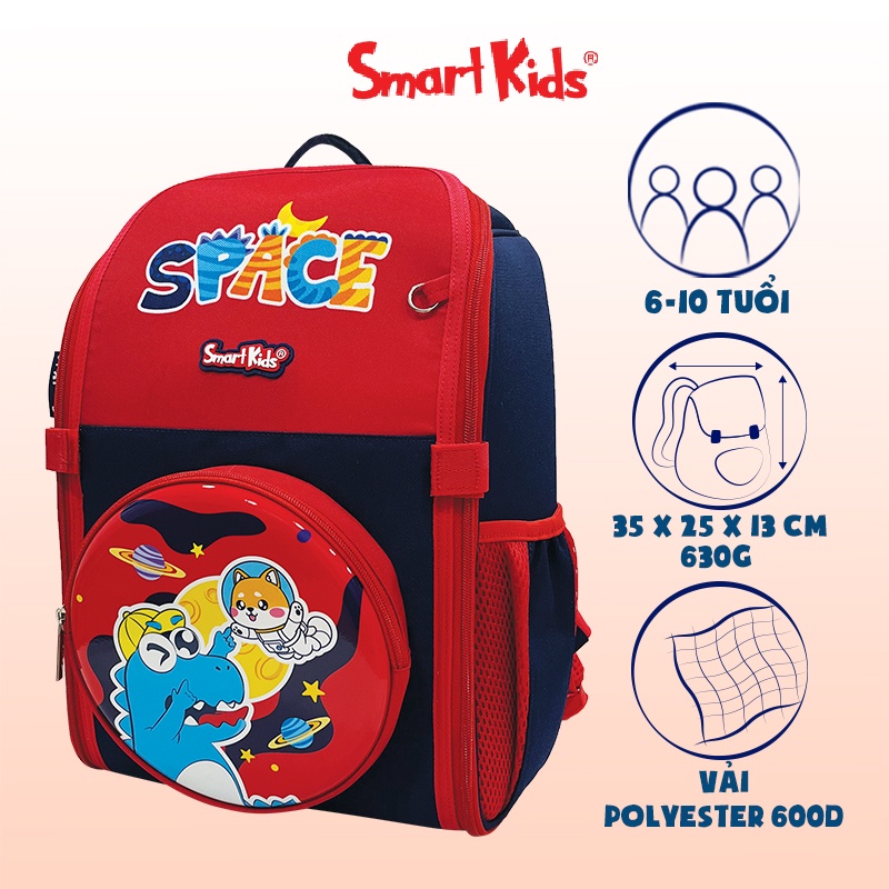 Balo Chống gù Smartkids Dino Discovery dành cho bé tiểu học cấp 1 siêu nhẹ bền đẹp từ 5 đến 10 tuổi
