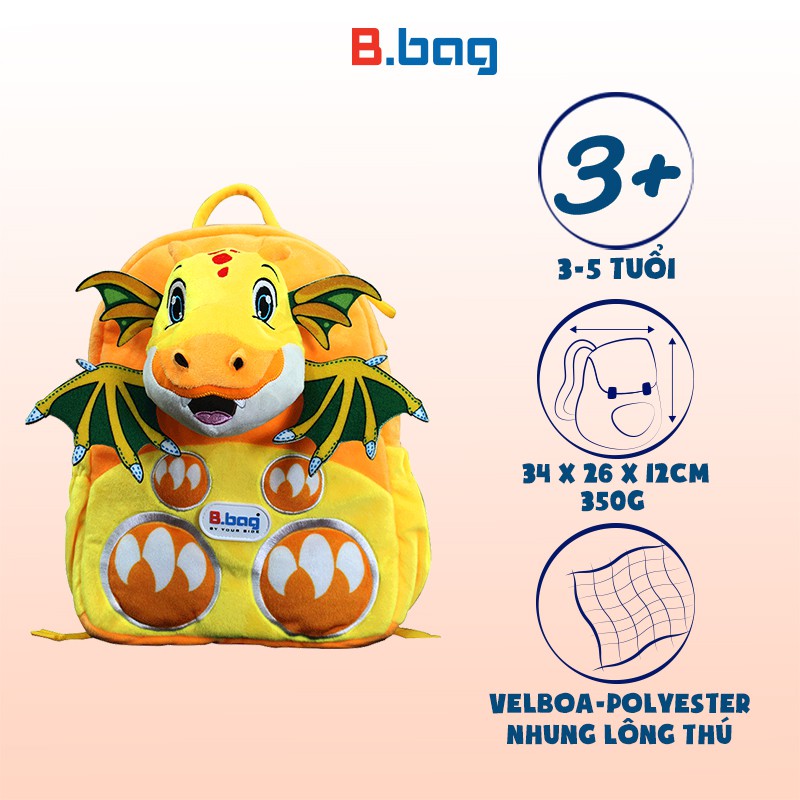 Balo B.bag mẫu giáo Cushy-Dragon Vàng cam dành cho bé 3-5 tuổi,trẻ mẫu giáo,đáng yêu,dễ thương B-12-103