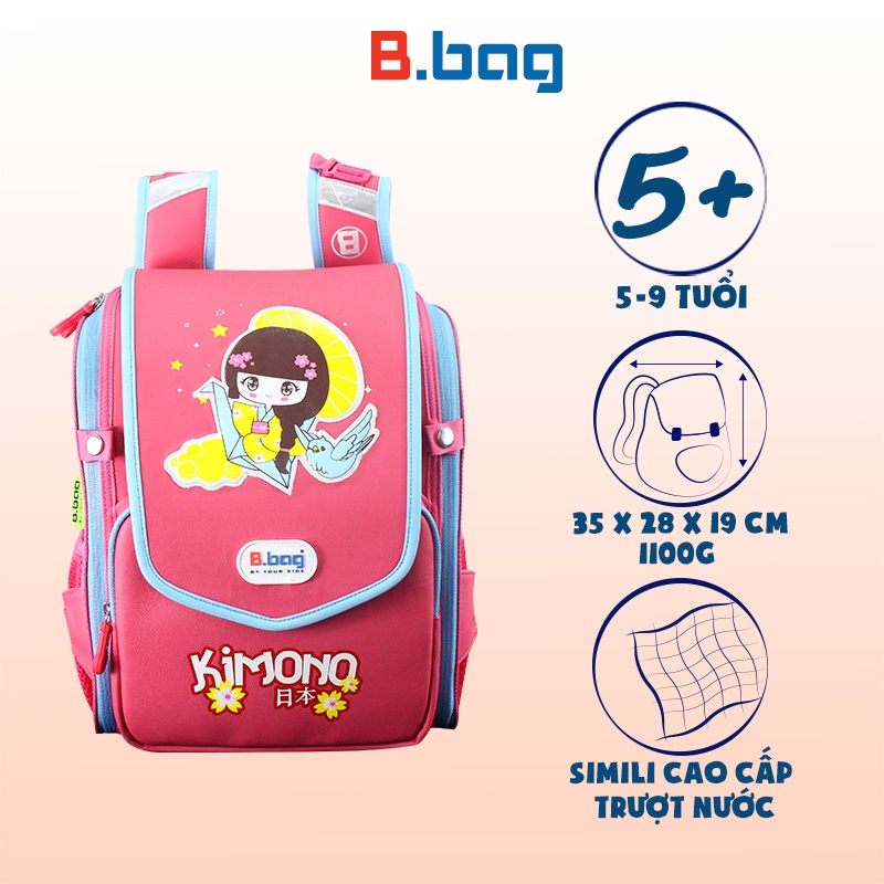 Balo Smartkids Chống Gù Japanese Style-Kimono B-12-111 Hồng, chống nước, dành cho học sinh cấp 1